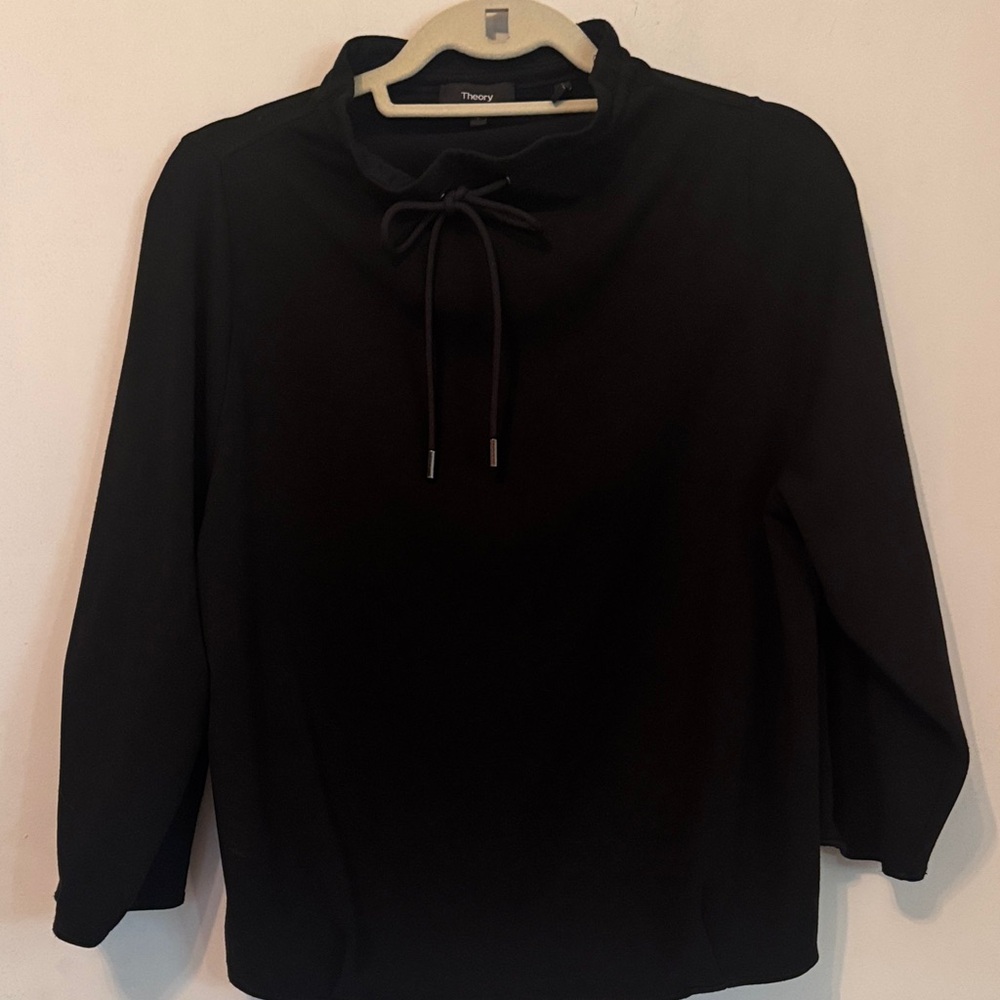 Theory Women's Classic Black Drawstring Mock Turtleneck sweatshirt